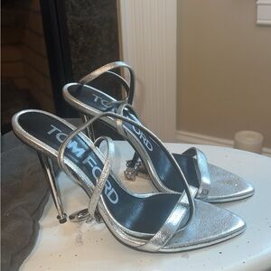 Tom Ford Silver Metallic Heels with Clear Strap